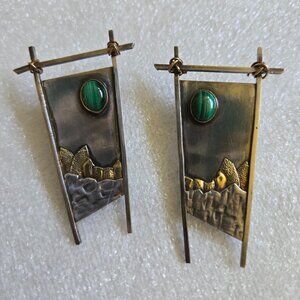 JAPANESE STYLE SILVER, GOLD, AND TURQUOISE EARRINGS